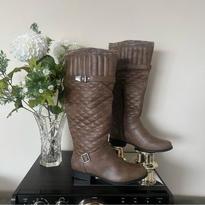 Just Fab quilted faux-leather sweater-cuff wide-calf boots